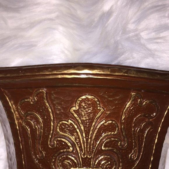 Vintage Bronze Copper Neoclassical Scrolled Embossed Filigree Wall Pocket - Picture 2 of 8